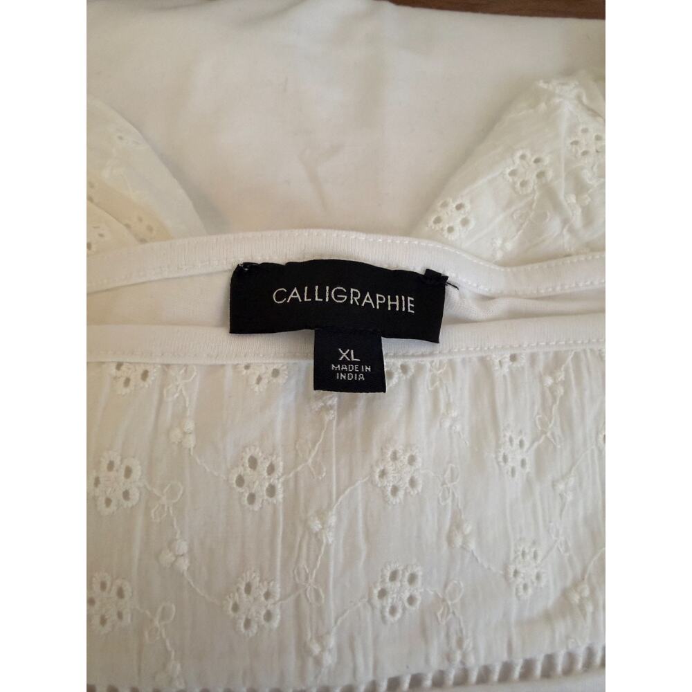 Calligraphie Women's White Eyelet Puff Sleeve Top Size XL - Picture 5 of 7